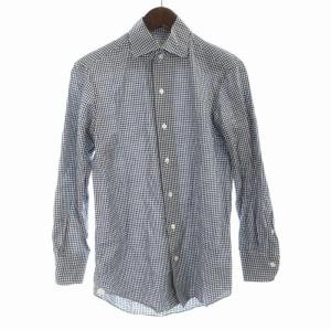 PILGRIM コットンリネン ループボタンダウンシャツ ギンガムチェック 長袖 XS 紺 ネイビー 白 ホワイト 61-01-31-01113