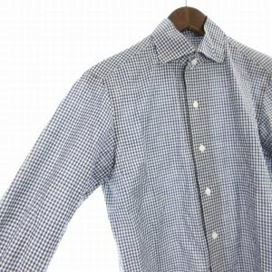 TOMORROWLAND PILGRIM コットンリネン ループボタンダウンシャツ ギンガムチェック 長袖 XS 紺 ネイビー 白 ホワイト 61-01-31-01113