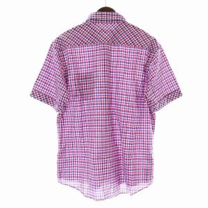 BURBERRY BLACK LABEL シャツ カジュアルシャツ 半袖 チェック 刺繍 コットン 3 L 紺 ネイビー 赤 レッド 白 ホワイト