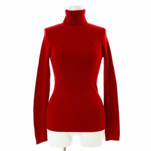 ニット 長袖 タートルネック ロゴ 刺繍 ウール 38 M 赤 レッド