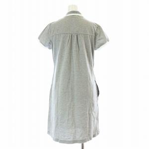 BURBERRY BLUE LABEL ポロワンピース ひざ丈 半袖 金ボタン 刺繍 コットン 38 M グレー 白 ホワイト