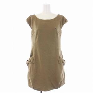 チュニック 半袖 ロゴ刺繍 ウール 36 S 茶 ブラウン E1J10-428-40