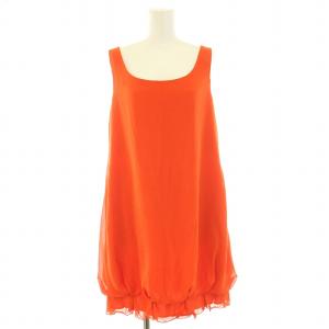 FOXEY NEW YORK ワンピース ひざ丈 ノースリーブ スクエアネック 無地 40 M オレンジ /BB