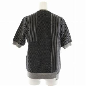 Salvatore Ferragamo ニット カットソー 半袖 ストライプ柄 ウール シルク混 絹 M グレー 黒 ブラック
