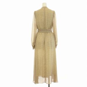 ESTNATION ワンピース ロング 長袖 総柄 シフォン リボン 36 S 白 アイボリー オレンジ