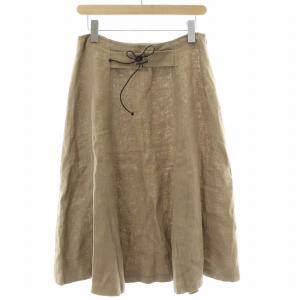 フレアスカート ミモレ ロング リボン 麻 リネン 40 M ベージュ /BB