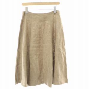 Max Mara フレアスカート ミモレ ロング リボン 麻 リネン 40 M ベージュ /BB