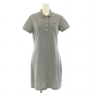 LACOSTE SLIM FIT 細ボーダーストレッチミニピケポロシャツドレス ワンピース 半袖 ロゴ 刺繍 ボーダー柄
