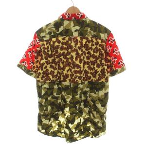 FUMITO GANRYU コムデギャルソン COMME des GARCONS シャツ 総柄 切替 コットン 半袖 M カーキ 赤 茶 AD2011