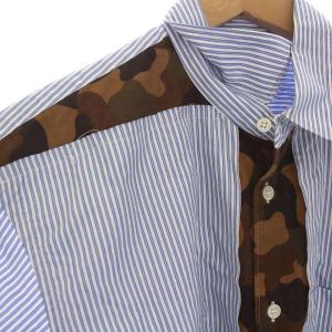 COMME des GARCONS SHIRT シャツ ストライプ 迷彩柄 コットン 半袖 S 青 ブルー 白 茶 S19064