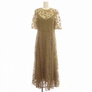 シースルー ワンピース 総レース 半袖 ロング 1 S 茶 ベージュ /G