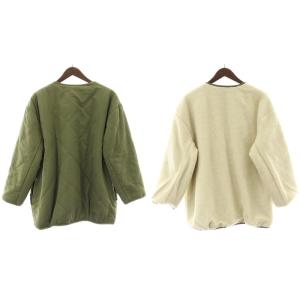 FREAK'S STORE ボアジャケット キルティング ノーカラー リバーシブル 中綿 アウター F カーキ 白 ホワイト