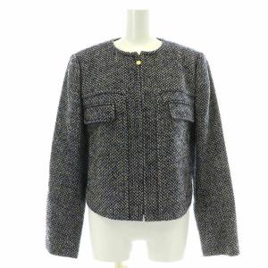 EPOCA セットアップ 上下 ノーカラージャケット ジップアップ ツイード タイトワンピース ひざ丈 ノースリーブ プリーツ ベルト