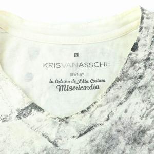 KRISVANASSCHE Misericordia Tシャツ カットソー 半袖 Vネック 総柄 コットン S 白 ホワイト グレー