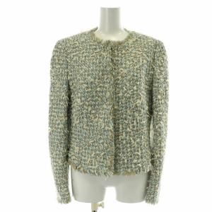 EPOCA セットアップ 上下 ノーカラージャケット ツイード フレアスカート ひざ丈 大きいサイズ 46 XXL 水色 マルチカラー