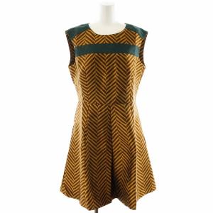 PANFILO ワンピース ひざ丈 ノースリーブ Aライン ストライプ柄 総柄 46 L 茶 ブラウン