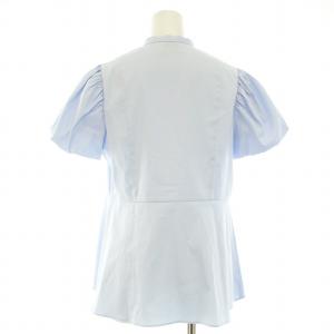 UNITED ARROWS サテンバブルスリーブブラウス シャツ 半袖 バンドカラー 無地 38 M 水色 ライトブルー 1516-215-1562