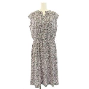 フレアワンピース ギャザー ミモレ ロング スキッパー ノースリーブ ウエストゴム 花柄 総柄 38 M