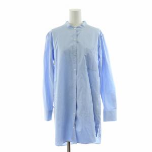 シャツ ブラウス 長袖 バンドカラー チュニック サイドスリット S 水色 ライトブルー /NQ
