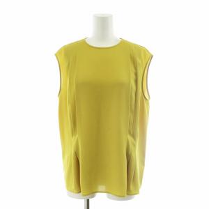 シャツ ブラウス ノースリーブ バックボタン プリーツ ノーカラー 40 L 黄 イエロー /NQ