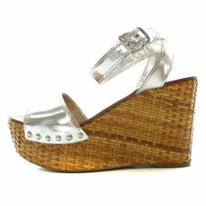 PRADA SPORT サンダル レザー ストラップ ウェッジソール プラットフォーム ハイヒール 37.5 24.5cm シルバー色