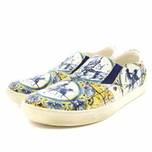 スリッポン シューズ 総柄 キャンバス 7.5 26.5cm マルチカラー 白 ホワイト 青 ブルー 赤 レッド