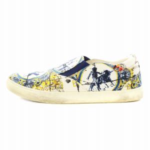 DOLCE&GABBANA スリッポン シューズ 総柄 キャンバス 7.5 26.5cm マルチカラー 白 ホワイト 青 ブルー 赤 レッド