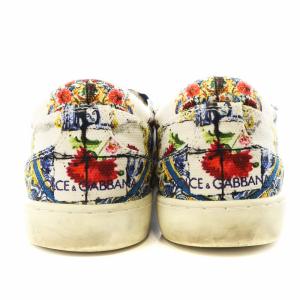 DOLCE&GABBANA スリッポン シューズ 総柄 キャンバス 7.5 26.5cm マルチカラー 白 ホワイト 青 ブルー 赤 レッド