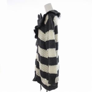 TO BE CHIC ロングカーディガン ボーダー フリル フラワーモチーフ メッシュ ニット 長袖 グレー 白 ホワイト