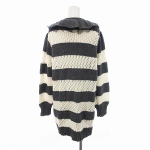 TO BE CHIC ロングカーディガン ボーダー フリル フラワーモチーフ メッシュ ニット 長袖 グレー 白 ホワイト