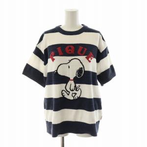 PEANUTS SNOOPY JQDプルオーバー カットソー 半袖 F 紺 ネイビー 白 ホワイト PWNT232016