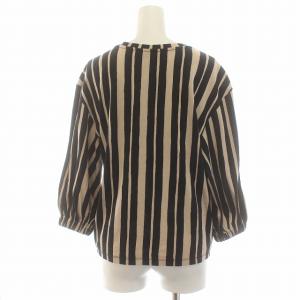 marimekko カットソー ストライプ 七分袖 パフスリーブ XS ベージュ 黒