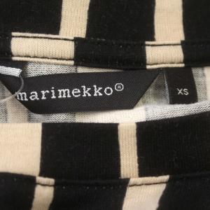 marimekko カットソー ストライプ 七分袖 パフスリーブ XS ベージュ 黒