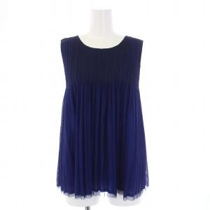 PLEATS PLEASE ISSEY MIYAKE イッセイミヤケ カットソー ブラウス タンクトップ ノースリーブ チュールドッキング 3 L 紺 ネイビー