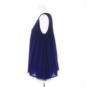 PLEATS PLEASE ISSEY MIYAKE イッセイミヤケ カットソー ブラウス タンクトップ ノースリーブ チュールドッキング 3 L 紺 ネイビー