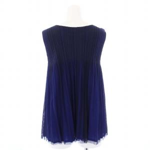 PLEATS PLEASE ISSEY MIYAKE イッセイミヤケ カットソー ブラウス タンクトップ ノースリーブ チュールドッキング 3 L 紺 ネイビー