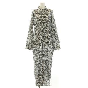 シャツワンピース マキシ ロング 長袖 レギュラーカラー 花柄 総柄 S 白 ホワイト 黒 ブラック