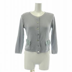basic ニットカーディガン 七分袖 クルーネック リボン 34 S 水色 /NW8