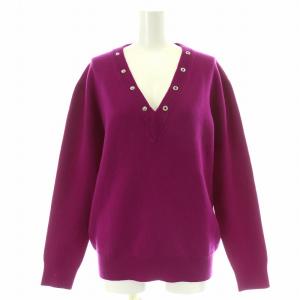 ニット セーター 長袖 Vネック スナップボタン 34 XXS 紫 パープル /NW8