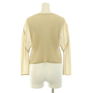PLEATS PLEASE ISSEY MIYAKE イッセイミヤケ カーディガン 長袖 ショート丈 クルーネック メッシュ ストレッチ 3 L ベージュ