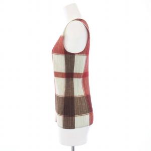 PLEATS PLEASE ISSEY MIYAKE イッセイミヤケ カットソー Uネック ノースリーブ タンクトップ チェック柄 4 XL 赤 レッド 白 ホワイト