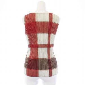 PLEATS PLEASE ISSEY MIYAKE イッセイミヤケ カットソー Uネック ノースリーブ タンクトップ チェック柄 4 XL 赤 レッド 白 ホワイト