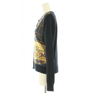 Lois CRAYON ニットカーディガン 長袖 クルーネック 切替 ウール混 M 紺 ネイビー