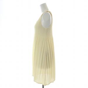 PLEATS PLEASE ISSEY MIYAKE イッセイミヤケ チュニック フレア ギャザー ひざ丈 ノースリーブ Uネック ストレッチ 4 XL アイボリー