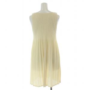 PLEATS PLEASE ISSEY MIYAKE イッセイミヤケ チュニック フレア ギャザー ひざ丈 ノースリーブ Uネック ストレッチ 4 XL アイボリー