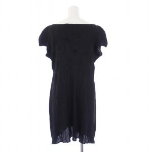 PLEATS PLEASE ISSEY MIYAKE イッセイミヤケ ワンピース ひざ丈 半袖 チュニック 4 XL 黒 ブラック