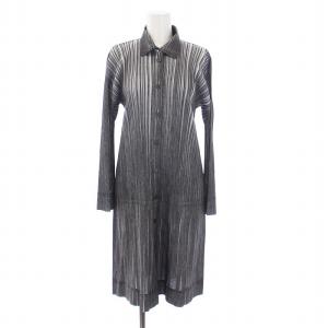 PLEATS PLEASE ISSEY MIYAKE イッセイミヤケ シャツワンピース 2 グレー ホワイト
