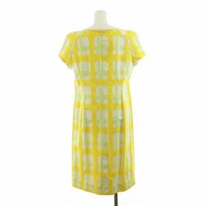 Pierre Cardin タグ付き ワンピース マキシ ロング チェック 半袖 Iライン 大きいサイズ 44 XL 黄 イエロー