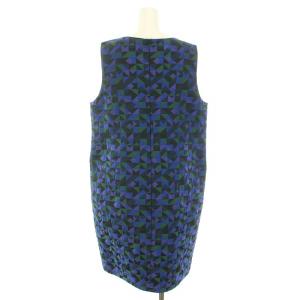 ARMANI COLLEZIONI ワンピース ひざ丈 ラウンドネック ノースリーブ 総柄 48 XL 紺 ネイビー 緑 グリーン