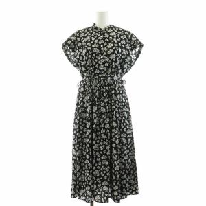 24SS ギャザーワンピース フレア ミモレ ロング 花柄 フラワーモチーフ フレンチスリーブ サイドリボン